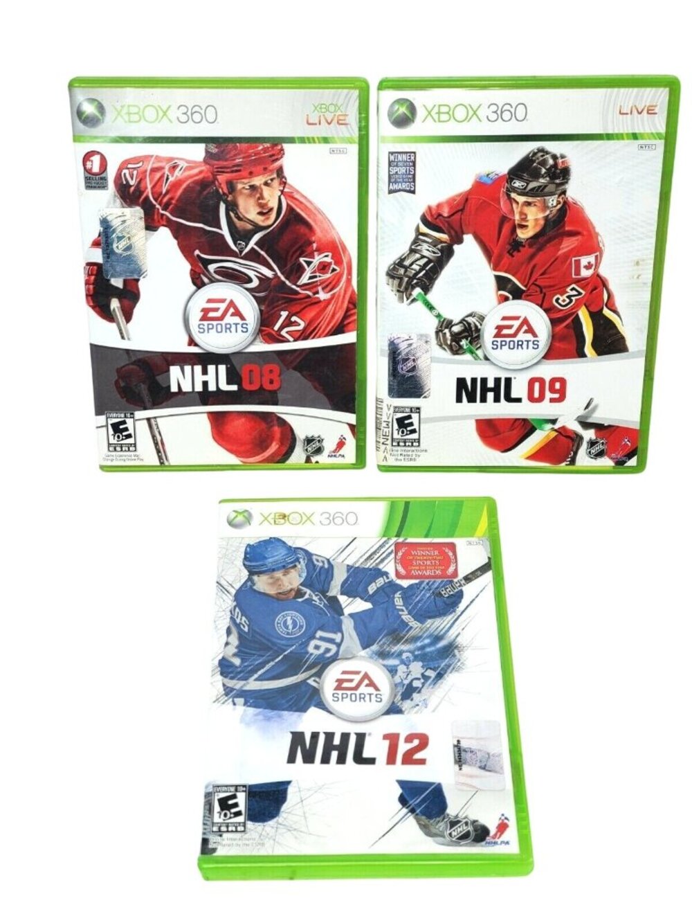Lot of 3 EA Sports NHL 08, NHL 09 & NHL 12 Hockey Video Games Xbox 360 Live
